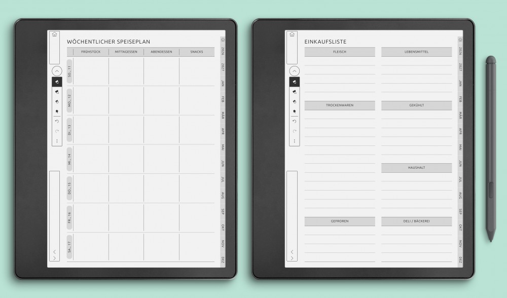 Vorlagen für Essensplaner für Kindle Scribe