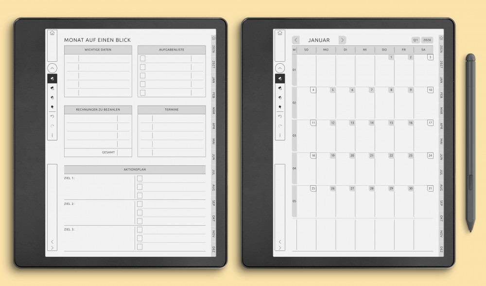 Monatliche Planer-Vorlagen für Kindle Scribe