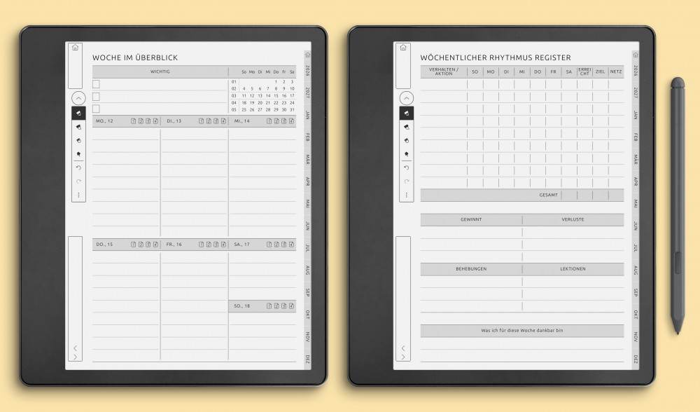 Wochenplaner-Vorlagen für Kindle Scribe