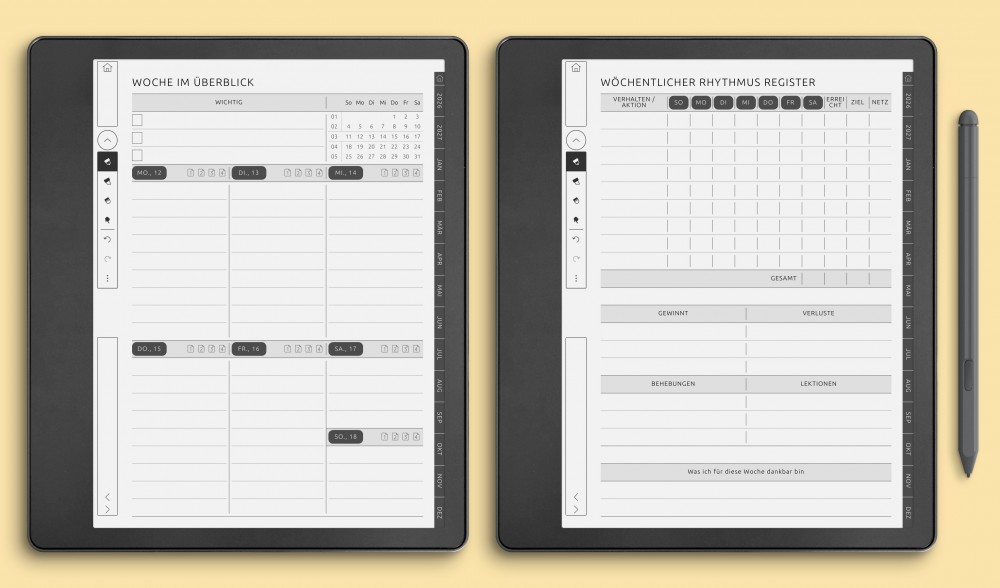 Wochenplaner-Vorlagen für Kindle Scribe