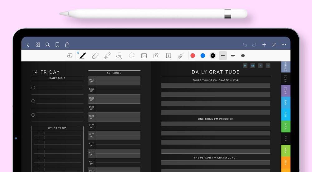 Awesome Daily Gratitude Digital Planner in Dark Theme