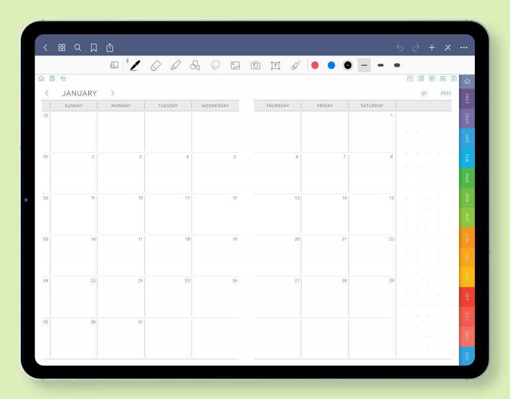 Monthly Calendar Template for GoodNotes