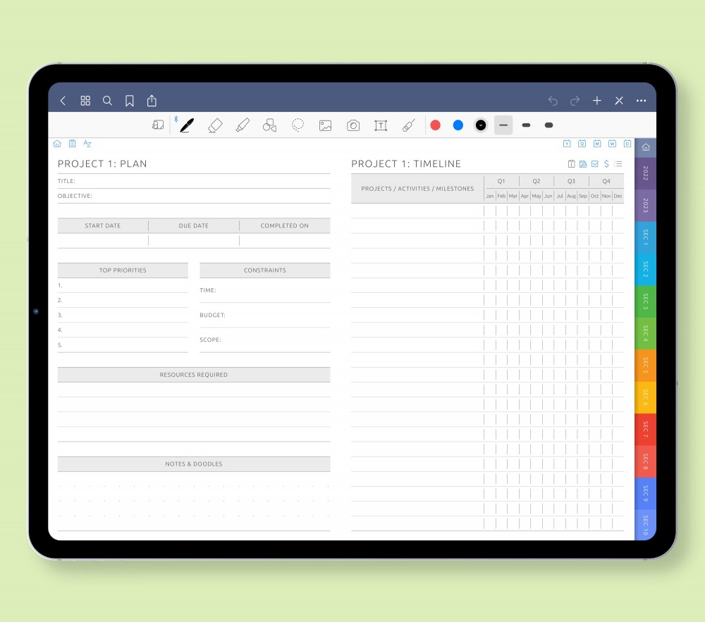Project Pages for GoodNotes Planner