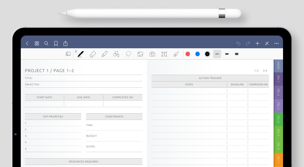 Digital Project Planner with Sections