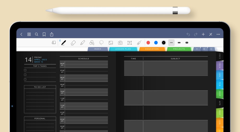 Cool Digital Teacher Planner in Dark Theme