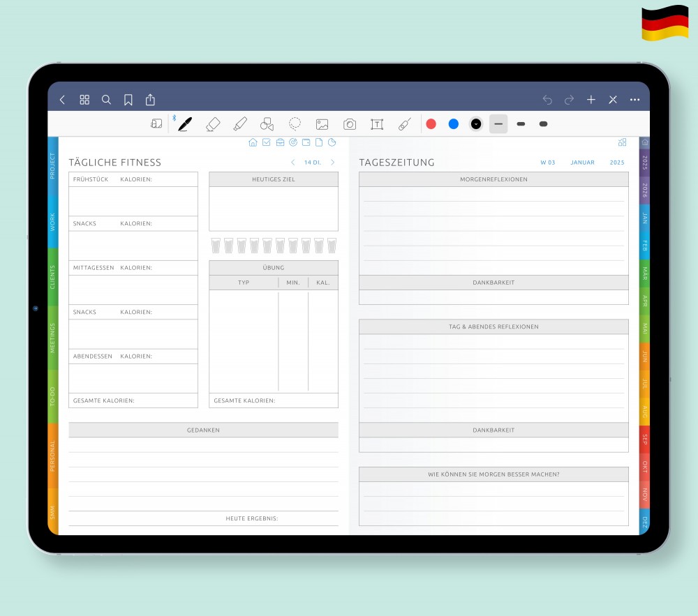 Fit und gesund leben mit unserem Fitness-Bereich Template for Digital Planner Fit und gesund leben mit unserem Fitness-Bereich for Digital Planner