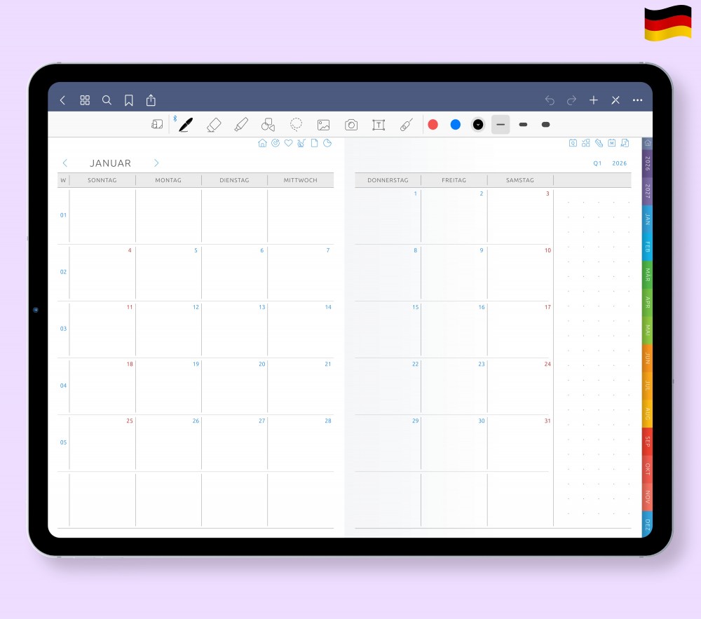 Monatskalender mit Notizen Template for Digital Planner Monatskalender mit Notizen  for Digital Planner