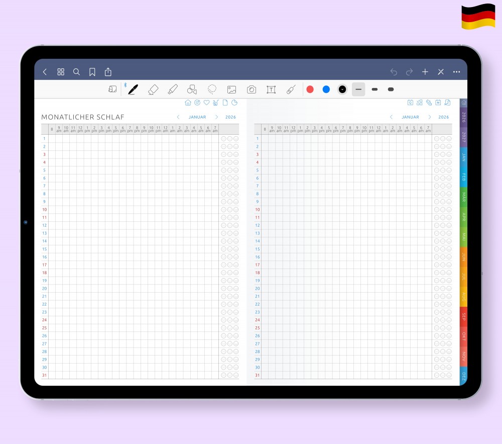 Monatlicher Schlaf Template for Digital Planner Monatlicher Schlaf  for Digital Planner