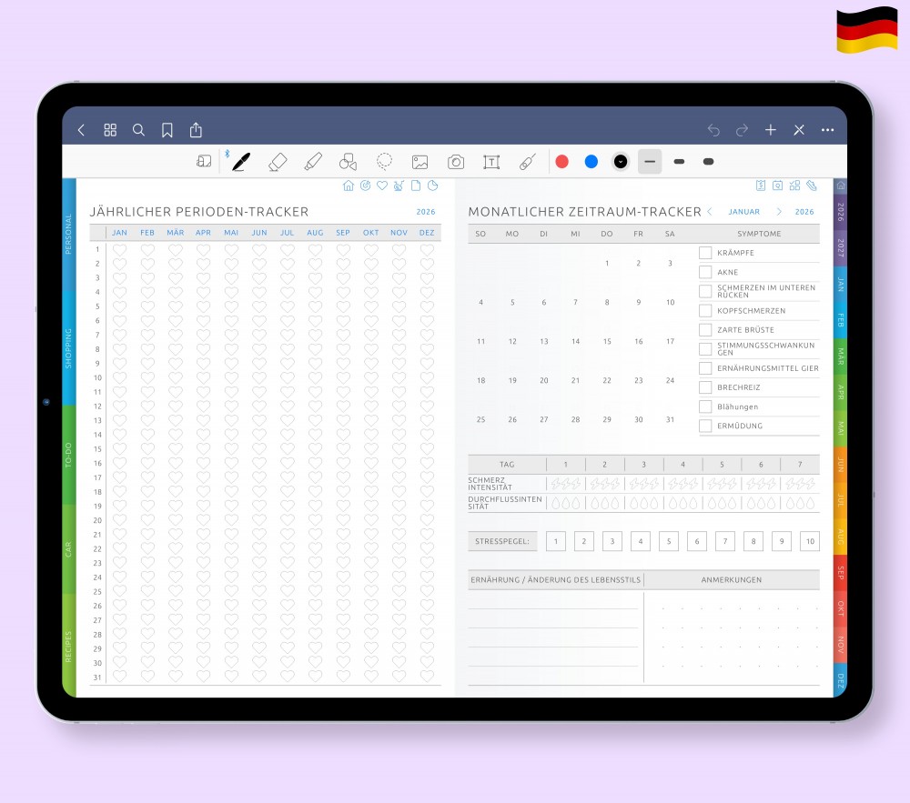 Periodentracker Template for Digital Planner Periodentracker  for Digital Planner