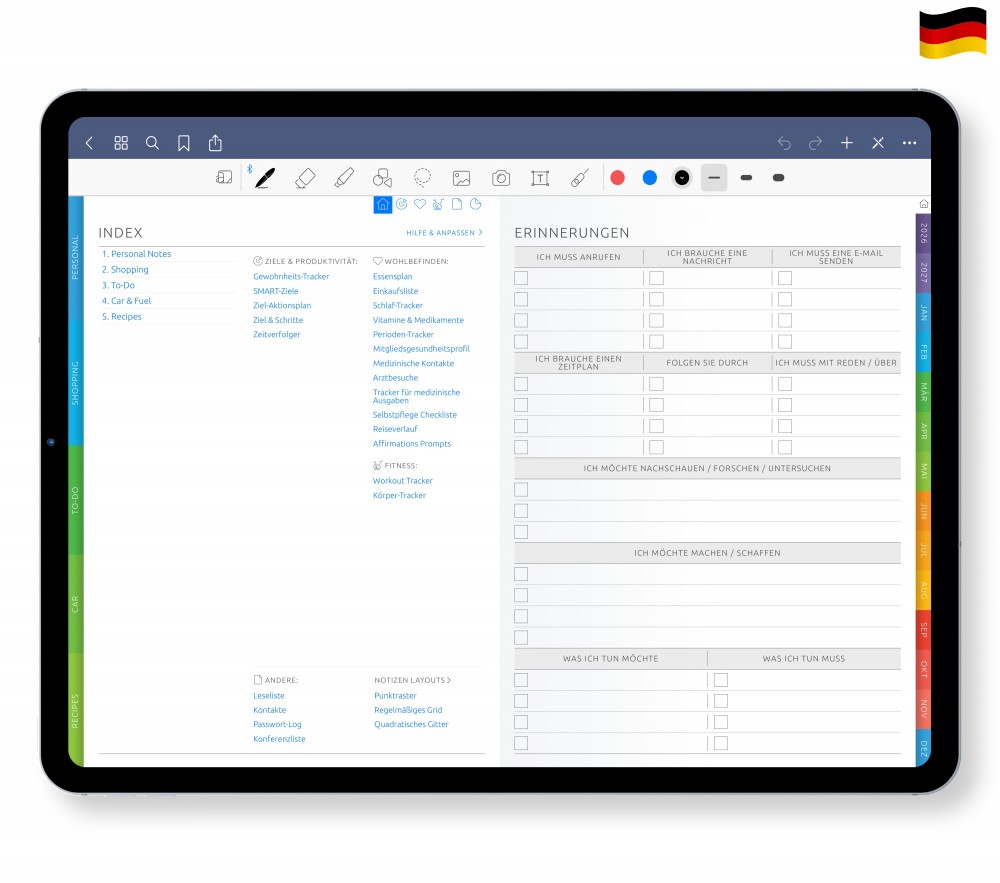 Navigationsseiten for Digital Planner Navigationsseiten Template for GoodNotes or Notability