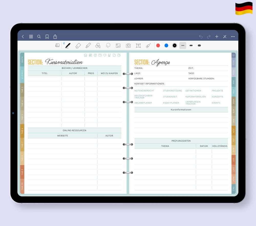 Planen Sie Ihre akademische Laufbahn: Abschnitt für individuelle Kurse Template for Digital Planner Planen Sie Ihre akademische Laufbahn: Abschnitt für individuelle Kurse for Digital Planner