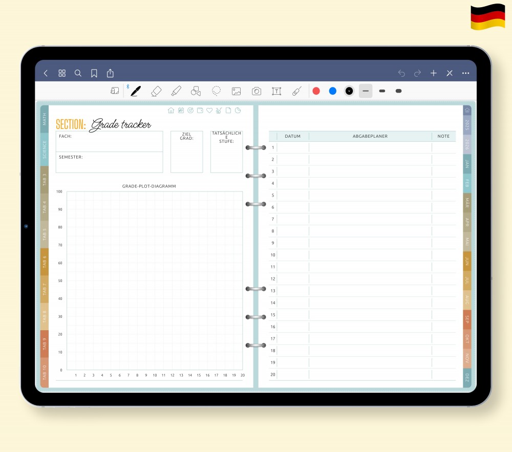 Den Aufgaben immer einen Schritt voraus: Hausaufgaben- & Noten-Tracker Template for Digital Planner Den Aufgaben immer einen Schritt voraus: Hausaufgaben- & Noten-Tracker for Digital Planner