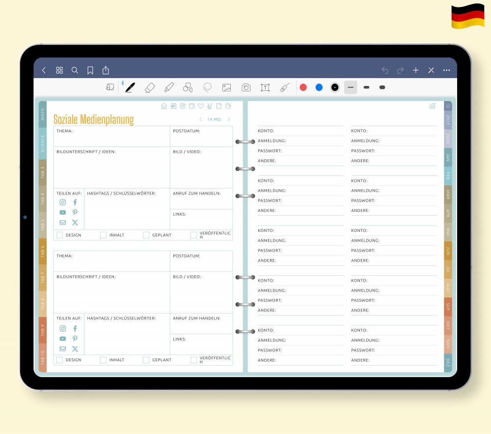 Nahtloses digitales Lebensmanagement: Soziale Medien & mehr Template for Digital Planner Nahtloses digitales Lebensmanagement: Soziale Medien & mehr for Digital Planner
