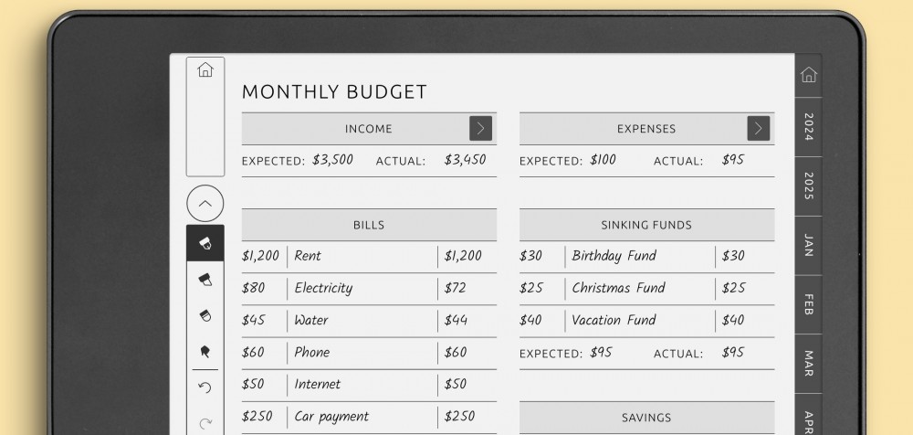 Kindle Scribe Budget Planner