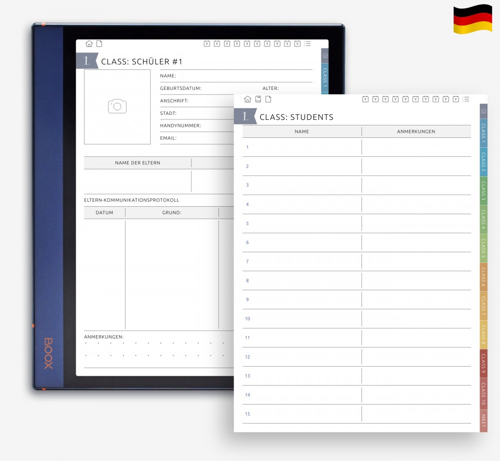 👥 Verwalten Sie 10 Klassenabschnitte mit verknüpften Schülerprofilen for Boox Note Planner 👥 Verwalten Sie 10 Klassenabschnitte mit verknüpften Schülerprofilen Template for Boox Note