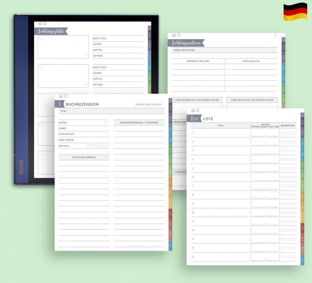 📖 Lesefortschritte verfolgen und Inspiration festhalten for Boox Note Planner 📖 Lesefortschritte verfolgen und Inspiration festhalten Template for Boox Note
