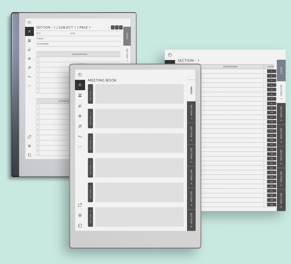 Sektionen und Meeting-Seiten Template for reMarkable