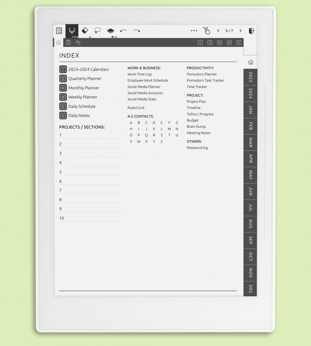 Index Page Template for Supernote