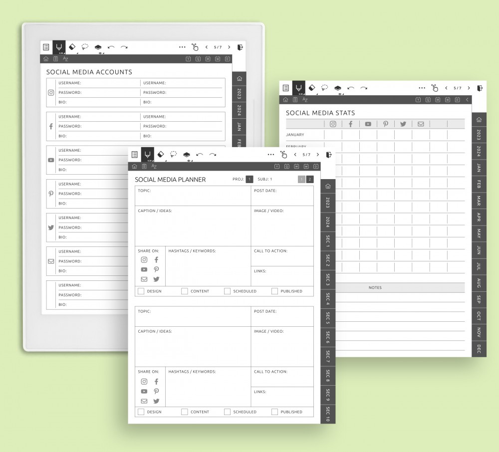 Social Media Planner Template for Supernote