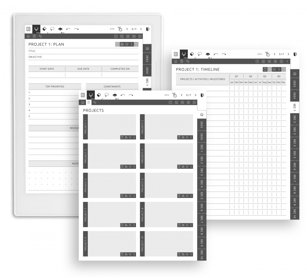 Sections for Project Template for Supernote