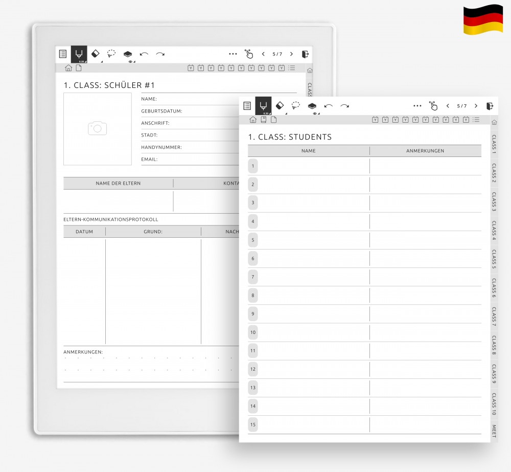 👥 Verwalten Sie Schüler in 10 Klassenabschnitten for Supernote Planner 👥 Verwalten Sie Schüler in 10 Klassenabschnitten Template for Supernote