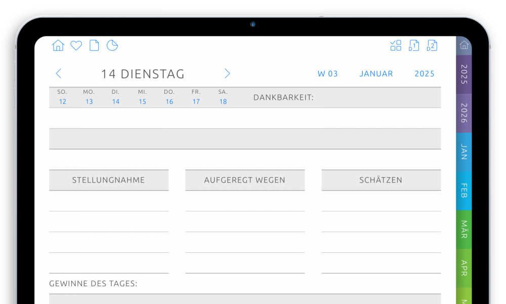 Cool Daily Gratitude Digital Planner in Dark Theme