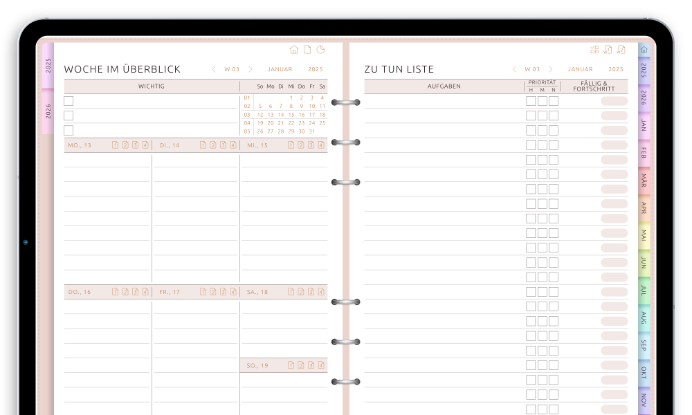 Digital Weekly To-Do Planner in Dark Theme 
