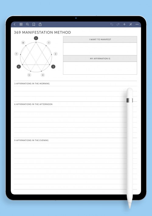 369 Manifestation Method Template for GoodNotes