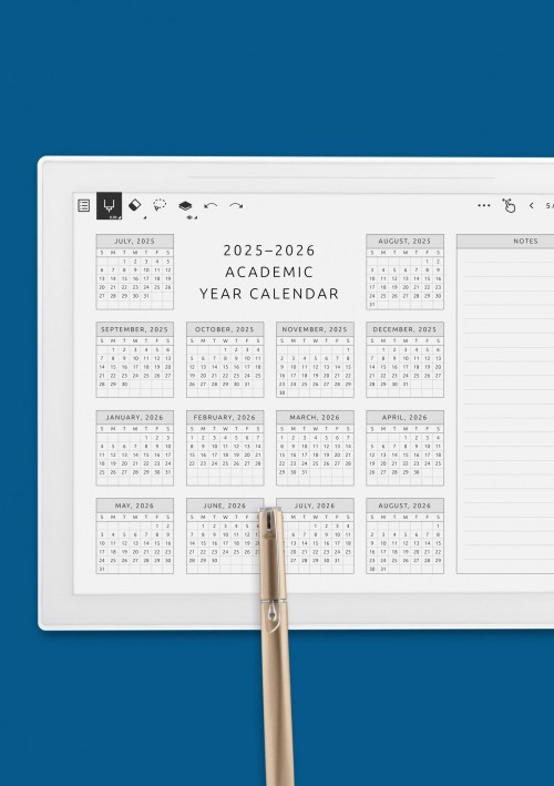 Academic Year Calendar Template for Supernote