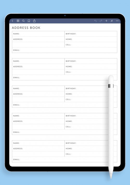 GoodNotes Address Book Template