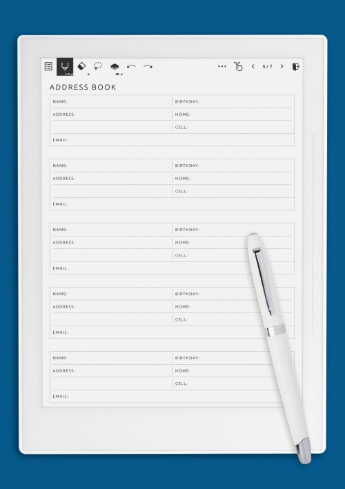 Supernote A5X Address Book Template