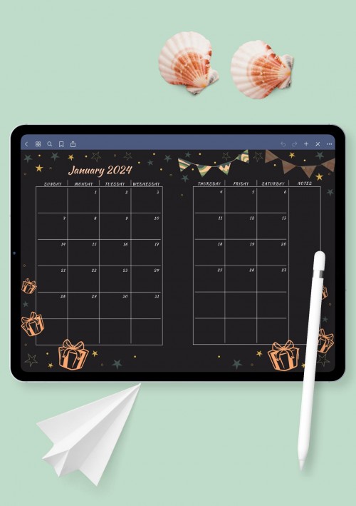 iPad Black Monthly Birthday Calendar Template