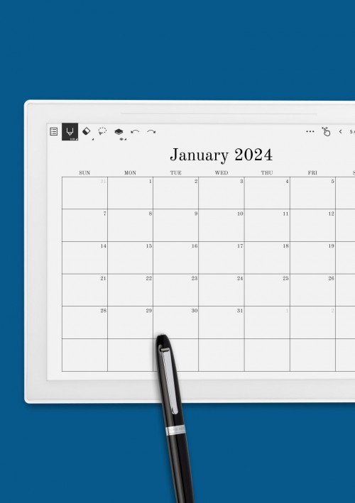 Blank Monthly Calendar Template for Supernote