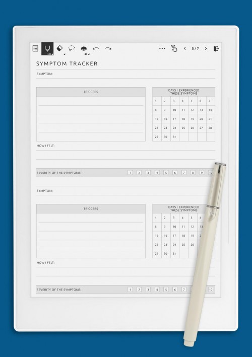 Blank Symptom Tracker Template for Supernote A5X