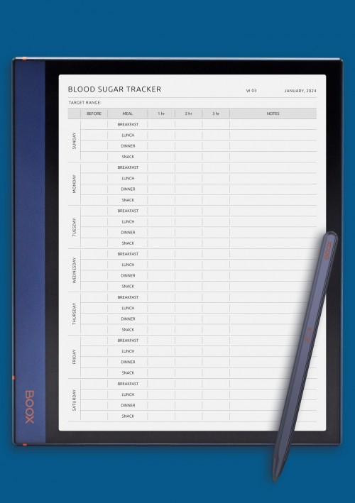 Blood Sugar Tracker - Original Style Template for BOOX Tab