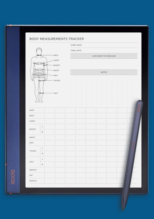 BOOX Note Air Template Body Measurement Tracker for Male