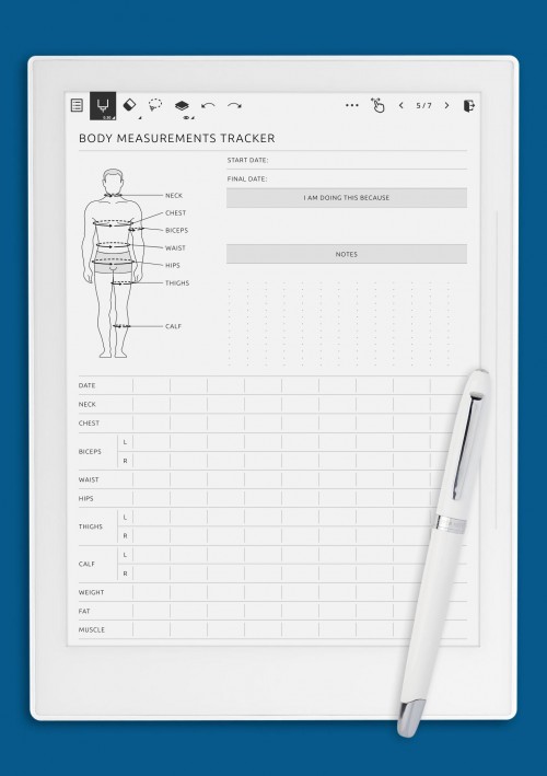 Supernote Template  Body Measurement Tracker Male