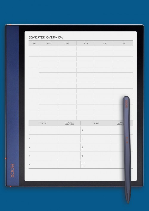 Semester Overview One-Page Template for BOOX Note