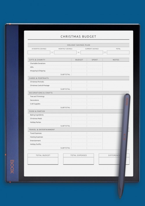 Christmas Budget - Original Style Template for BOOX Note