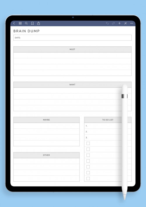 Brain Dump Template for iPad