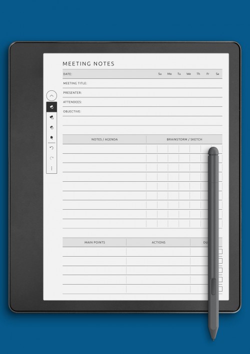 Business Meeting Notes Template for Kindle Scribe