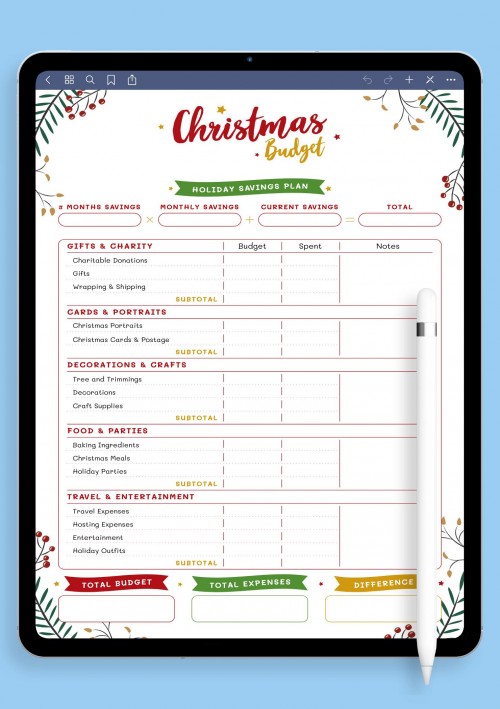 Template for GoodNotes Christmas Style - Christmas Budget 