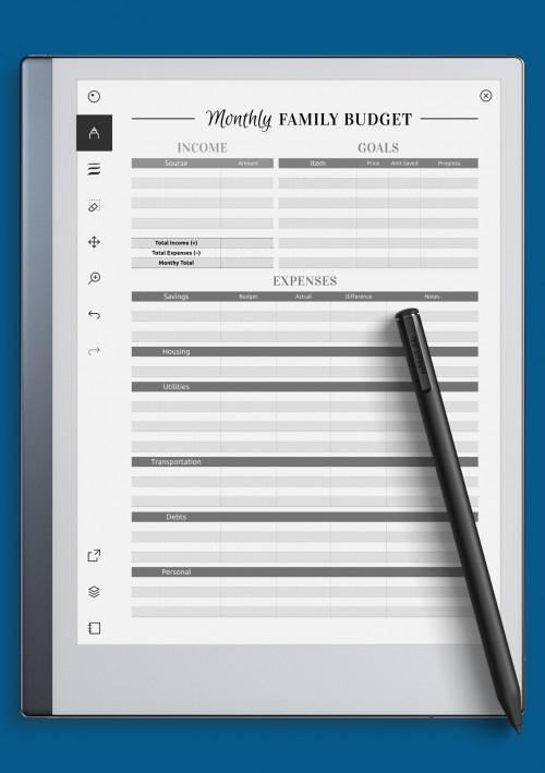 reMarkable Family Budget template