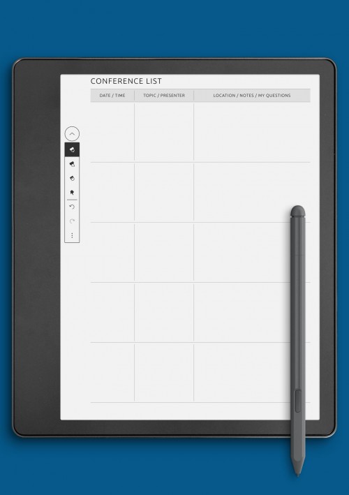 Conference List Template for Kindle Scribe