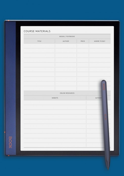 Course Materials Template for BOOX Note