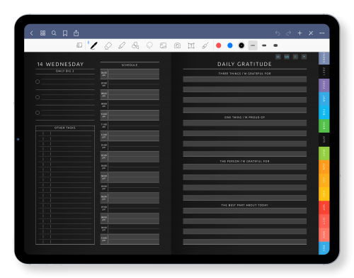 Cool Daily Gratitude Digital Planner in Dark Theme