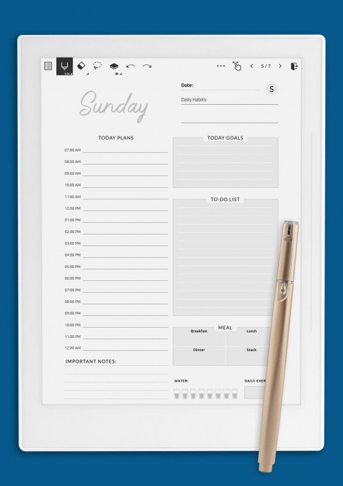 Supernote Daily Hourly Schedule and To Do List Template