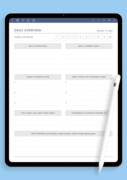 Daily Overview template for GoodNotes