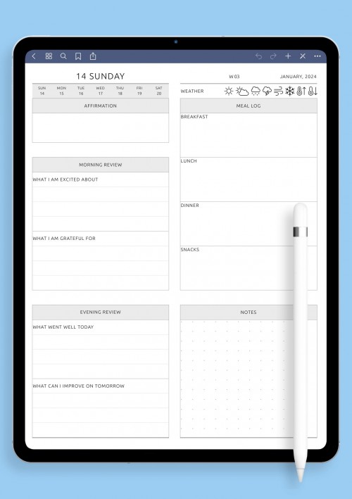 Daily Review template for GoodNotes