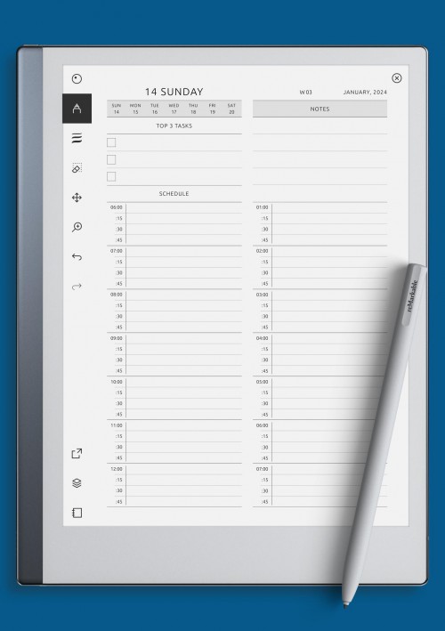 reMarkable Daily Schedule 15 Min Template